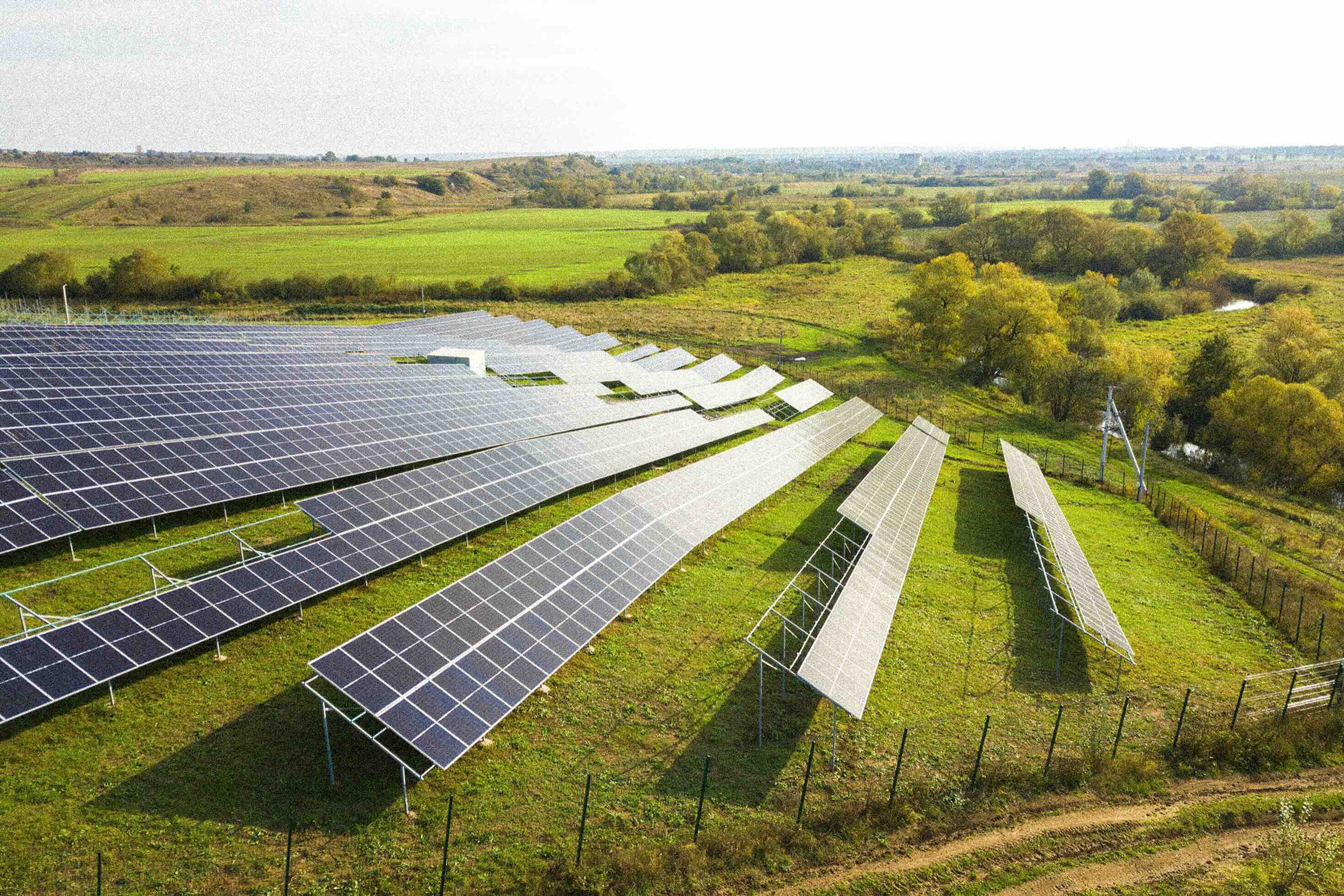 Aerial shot of a solar farm