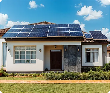 a bungalow with solar panels on it's roof. 